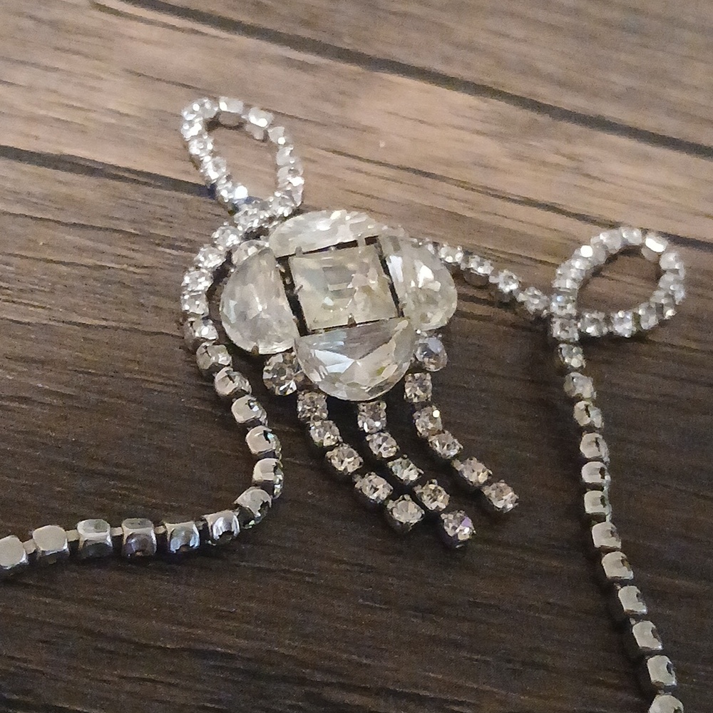 Vintage Blingy Rhinestone Pendant Brooch Necklace Big Unique Rhinestones